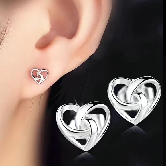 Jewelry - NWT Sterling Silver Silver Hollow Cross Heart Shaped Stud Hypoallergenic